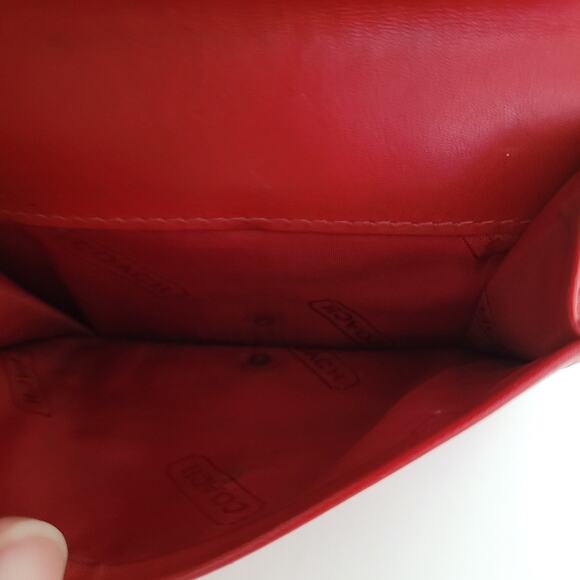 Coach Wallet Canvas Leather Signature Bifold 5x3 Medium Red Compact Card Bill - Picture 7 of 13